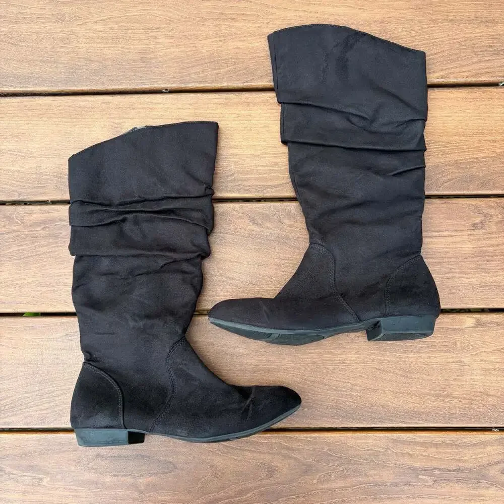 New Lower East Side Black Slouchy Flat Riding Knee Boots Size 10